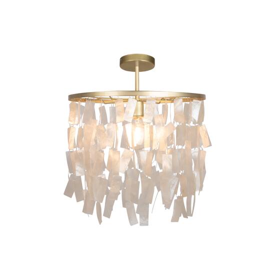 Hello Honey® Marina Small Round Gold Metal & Natural Capiz Chandelier Style Pendant Ceiling Light
